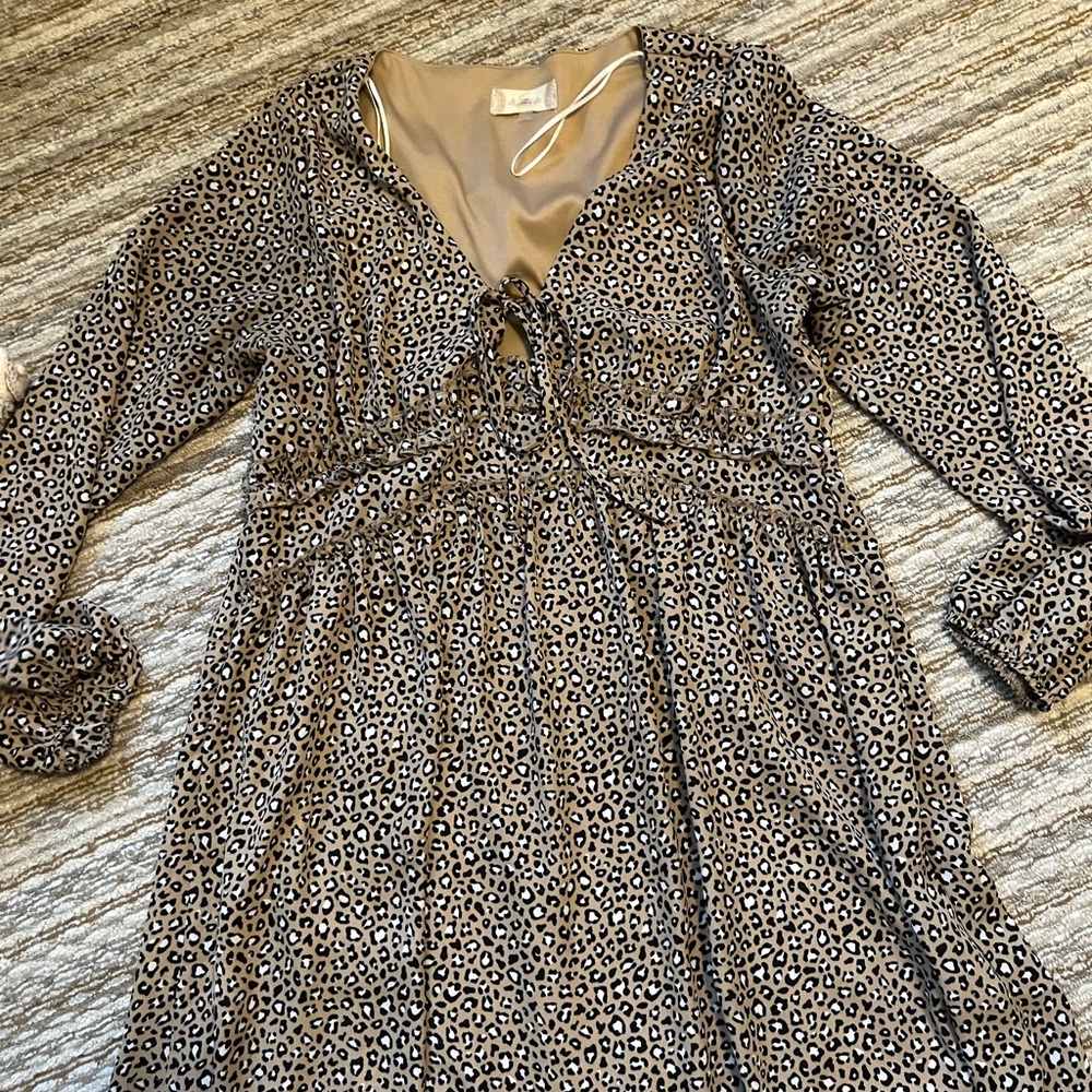 Altar'd State Tan and Black Long Sleeve Dress